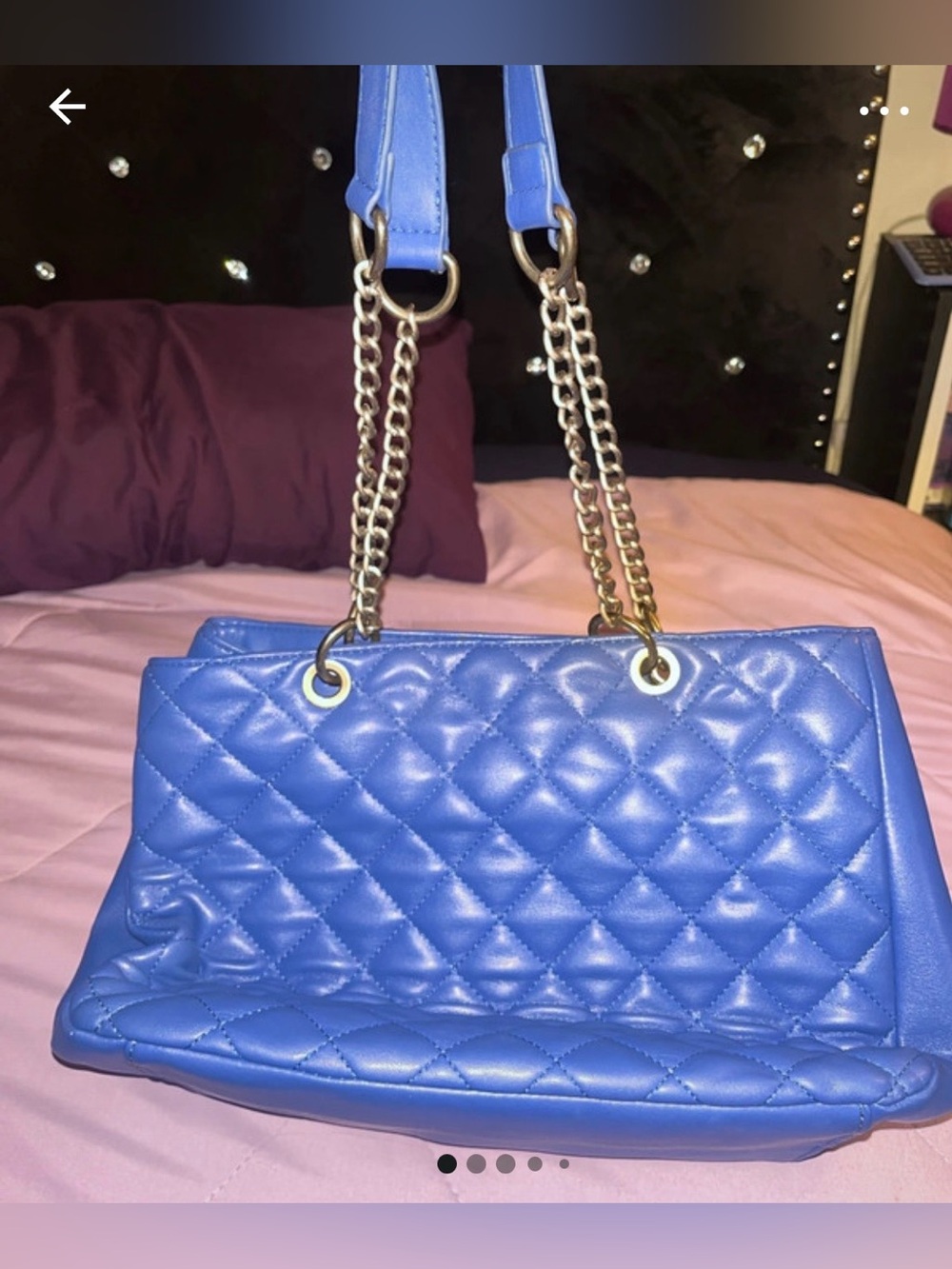 Montana West Quilted Blue Shoulder Bag with Chain Handles